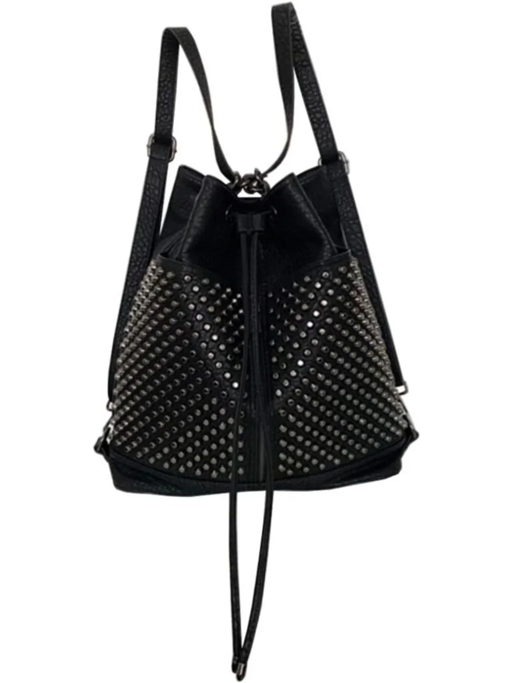 Oversized Studded Bucket Bag for Women - Vegan Leather, 3-Way Backpack, Punk